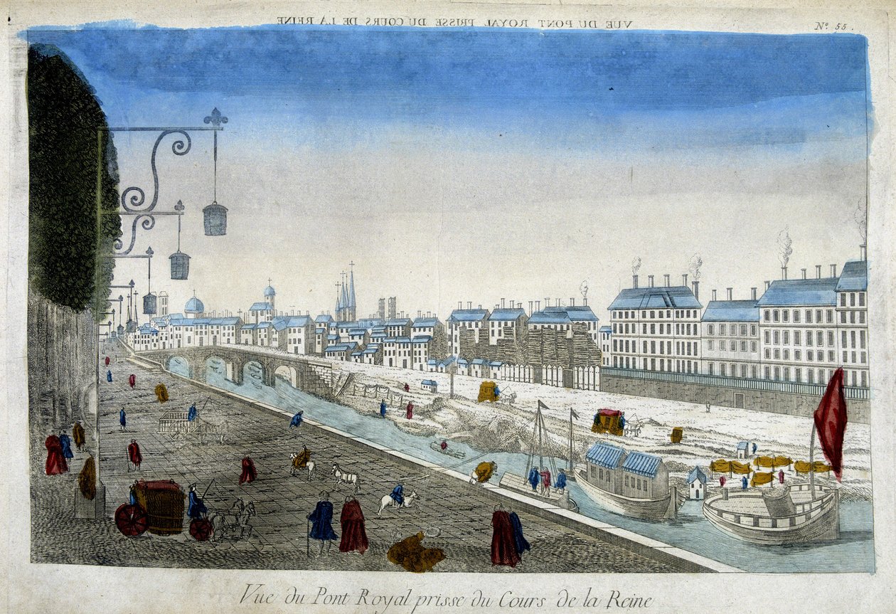 Die königliche Brücke vom Cours de la Reine aus gesehen - Gravur von French School