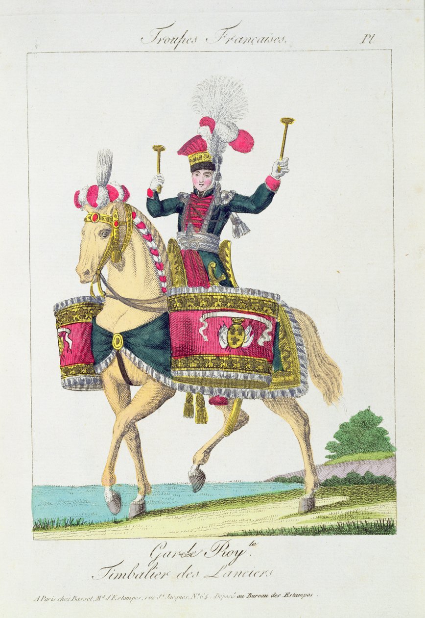 Die königliche Garde: ein Kesselpauker der Lanzenreiter, Platte aus Französische Truppen von French School