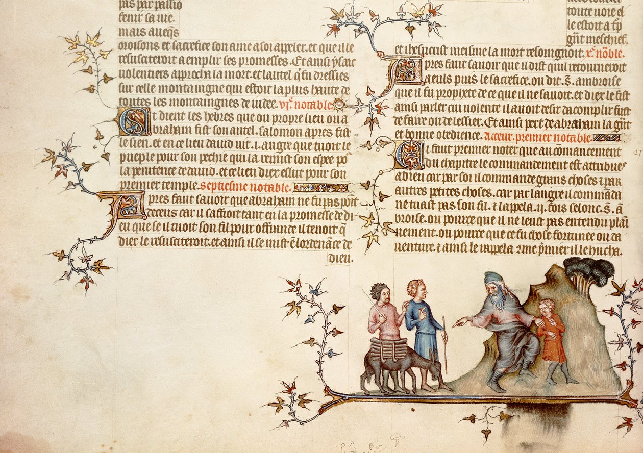 Das Opfer von Isaak, aus der Bibel von Jean de Sy, ca. 1355 von French School
