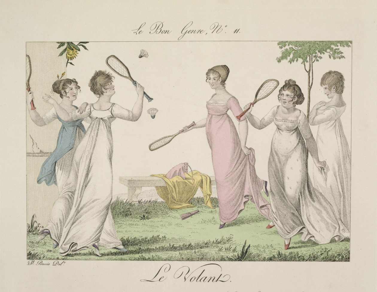 Das Federballspiel, Tafel 11 aus Le Bon Genre, 1802 von French School