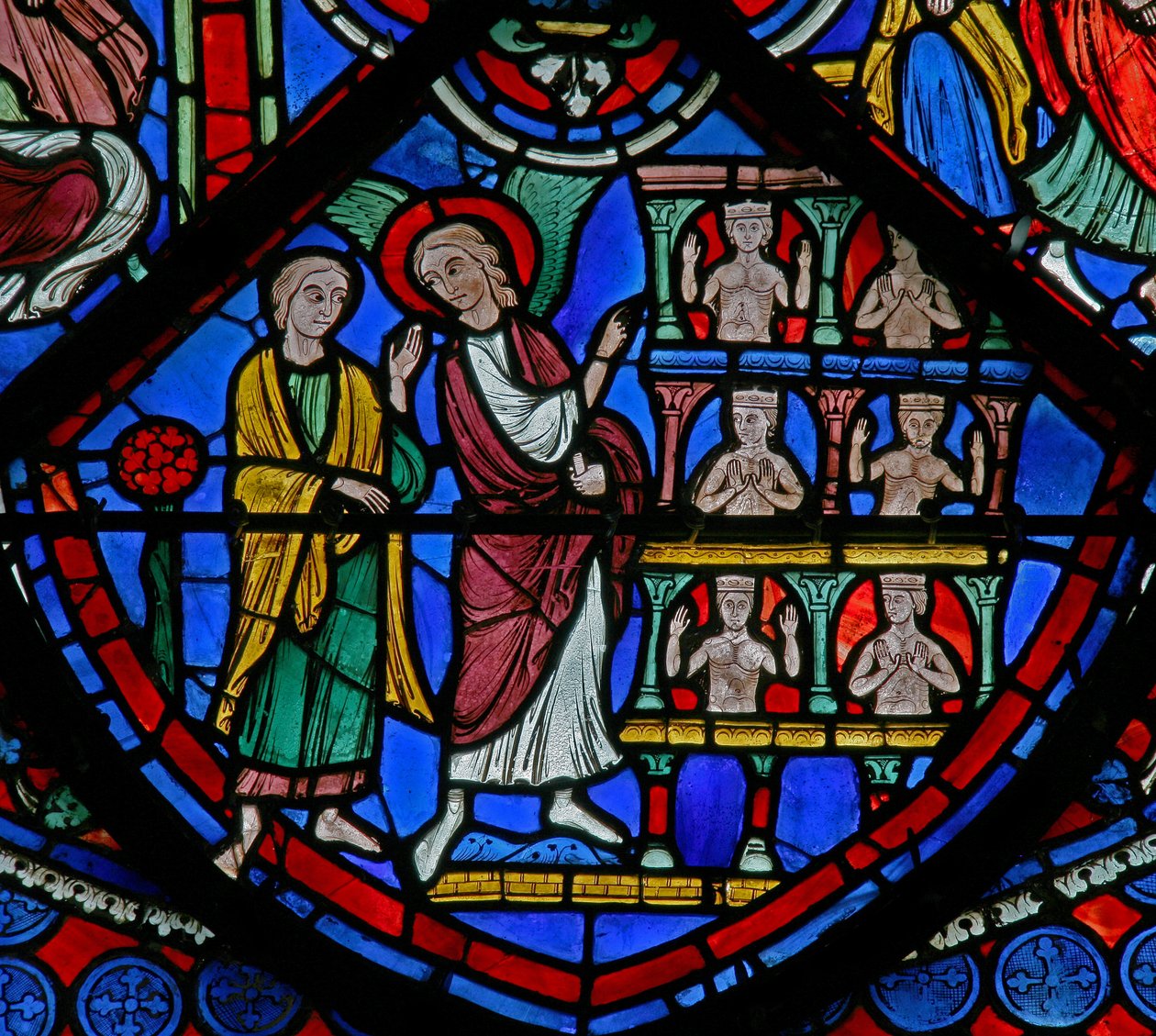 Das St. Thomas Fenster: Gad wird von einem Engel ein Palast gezeigt von French School