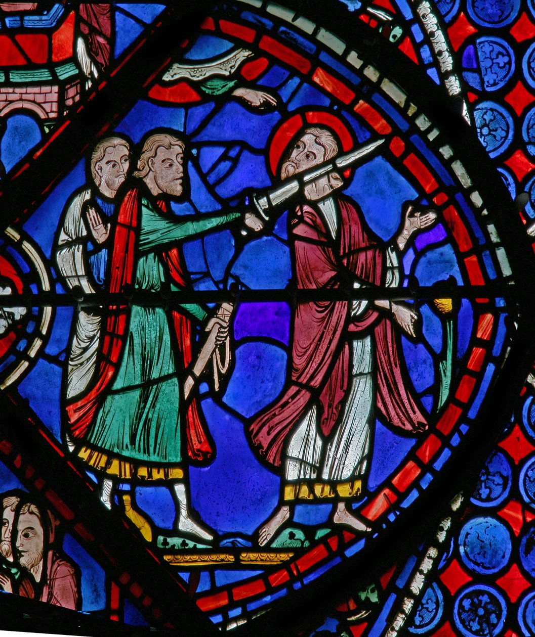 Das St. Thomas Fenster: Von einem Priester der Sonne mit einem Schwert angegriffen von French School