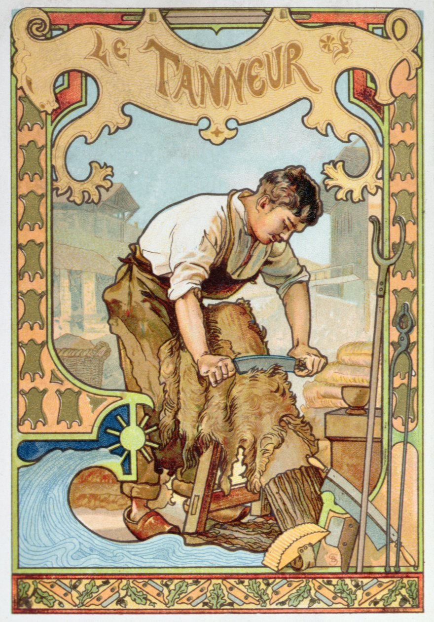 Der Gerber, Illustration aus einem Buch über Handwerke, ca. 1899 von French School