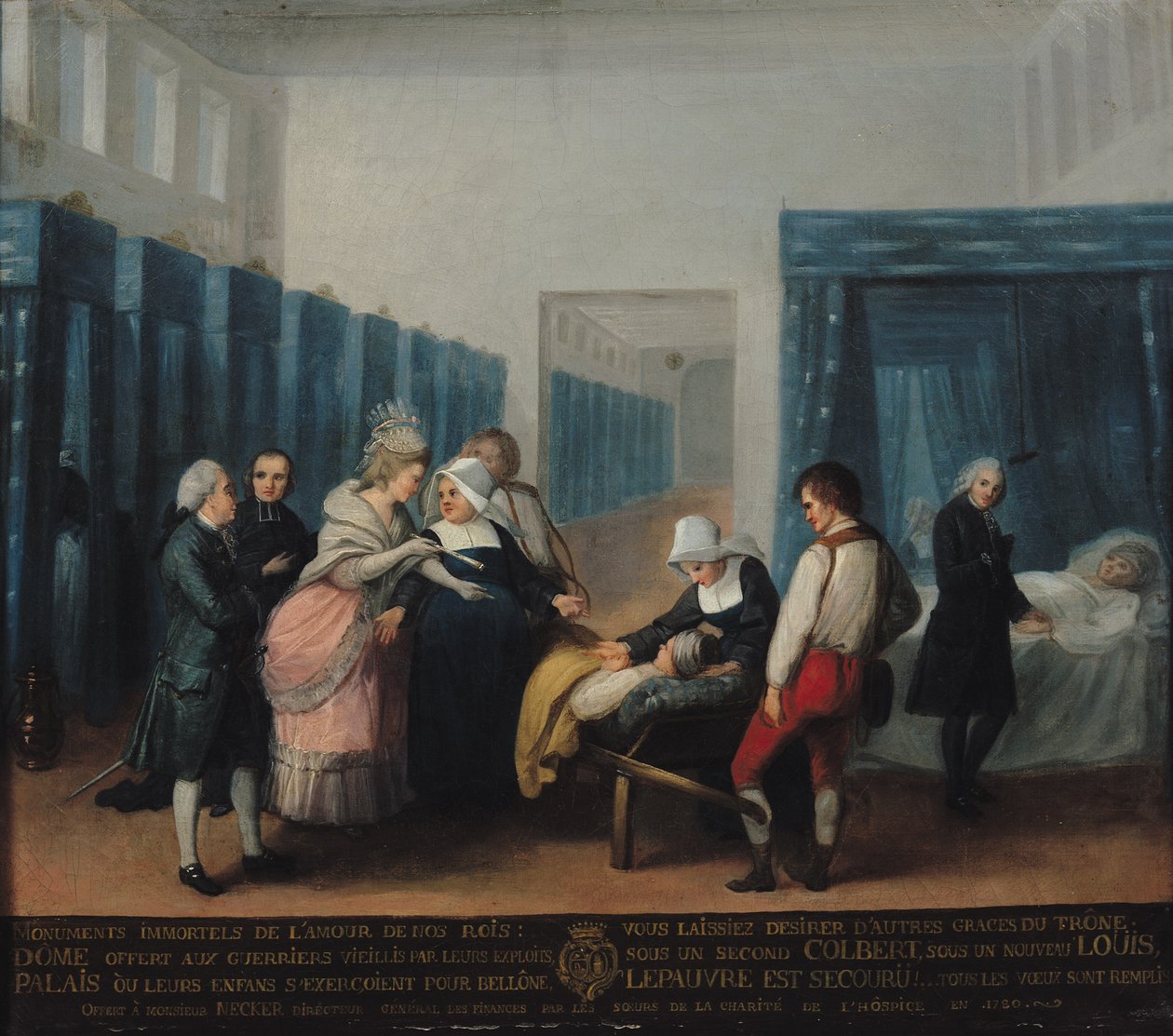 Der Besuch von Monsieur und Madame Necker im Hopital de la Charite, 1780 von French School