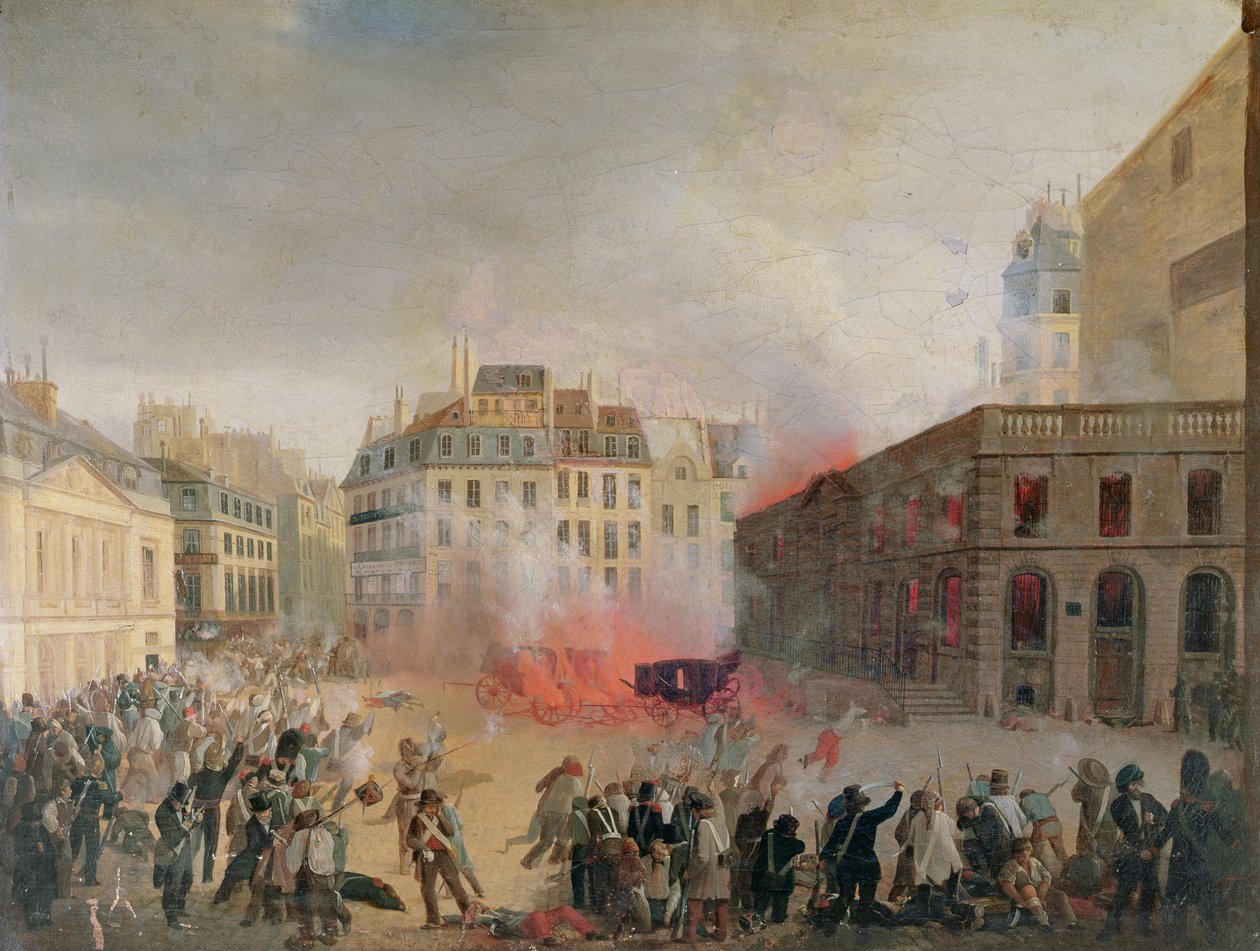 Der Wasserturm brennt, Place du Palais Royal, 24. Februar 1848 von French School