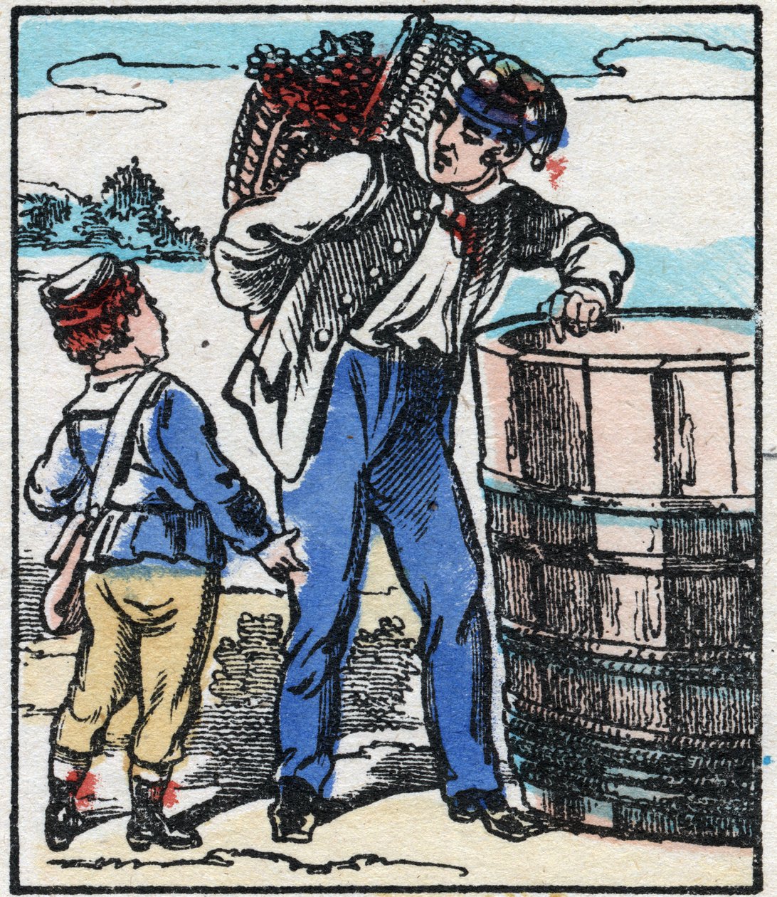 Der Winzer. Gravur in „La chanson des métiers“. Epinal-Bild, Ende des 19. Jahrhunderts. Private Sammlung. von French School