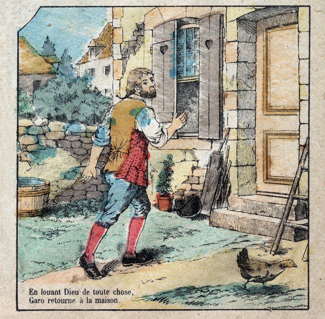 Die Eichel und der Kürbis. Fabeln von Jean de La Fontaine (1621-95). Epinal-Bild Ende des 19. Jahrhunderts. von French School