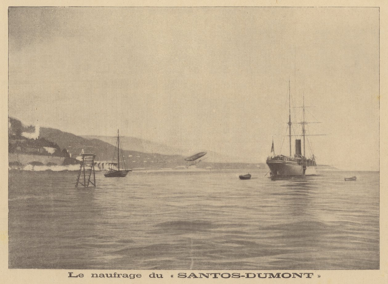 Das Luftschiff von Alberto Santos-Dumont stürzt ins Mittelmeer von French School