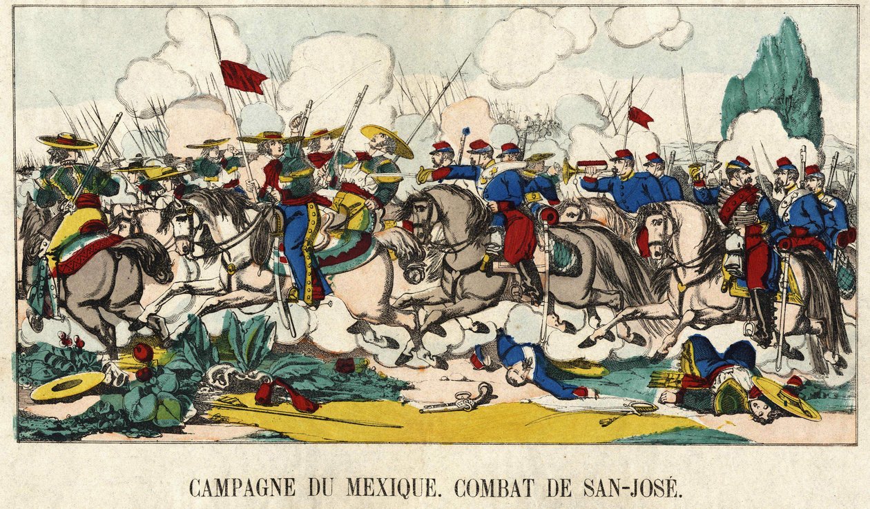 Der Kapitän von Foucauld in der Schlacht von San Jose während der Mexikanischen Kampagne (1862-1867), Epinal-Bild 19. Jahrhundert von French School