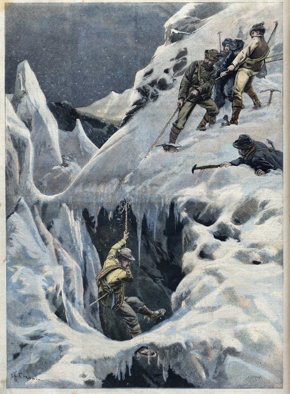 Die Katastrophe des Mont Blanc: Der Tod von Reisenden und ihren Führern während ihrer Expedition, in „Le Petit Parisien“. von French School