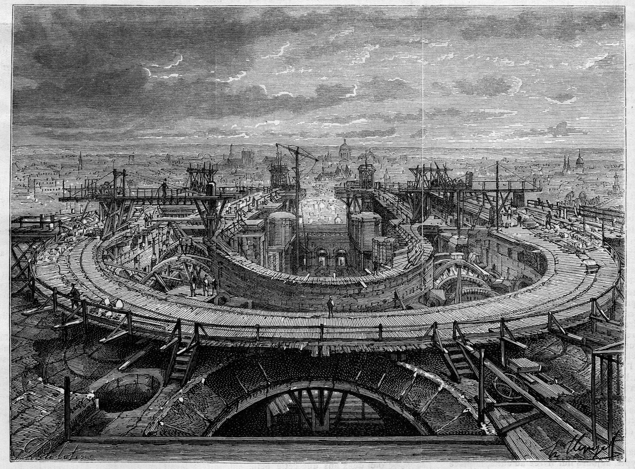 Die Baustelle der Kirche Sacré-Cœur von Montmartre im Jahr 1886, in „Die Illustrierte Welt“. von French School