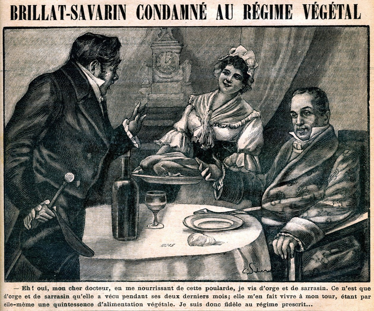 Die kuriose vegetarische Diät des Feinschmeckers Jean Anthelme Brillat-Savarin (Brillat Savarin) (1755-1826), auf dem Titelblatt der Wochenzeitung „La cuisine des familles“ Nr. 90, 10. März von French School