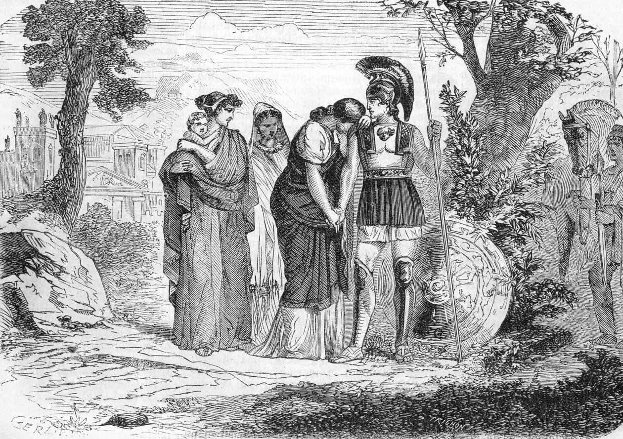 Der Abschied von Hector und Andromache (Gravur) 1864 von French School