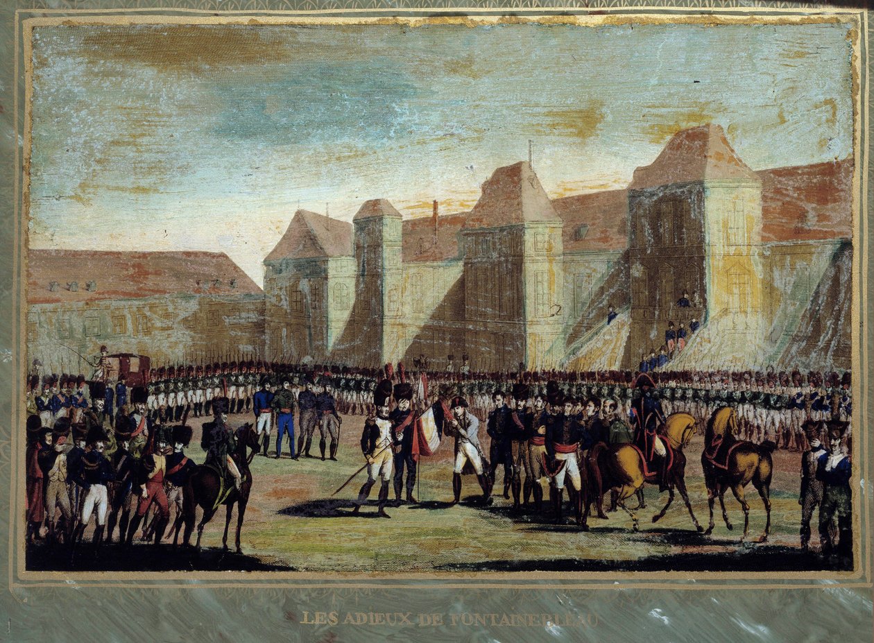 Der Abschied von Napoleon Bonaparte an die kaiserliche Garde im Hof von Cheval Blanc in Fontainebleau am 20.04.1814 von French School