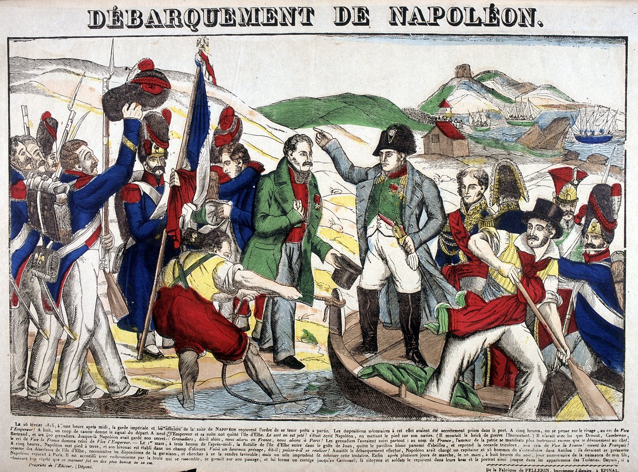Die Landung im Golf Juan: Napoleon I. kehrte am 1. März 1815 nach der Exilzeit auf der Insel Elba nach Frankreich zurück. Bild von Epinal von French School