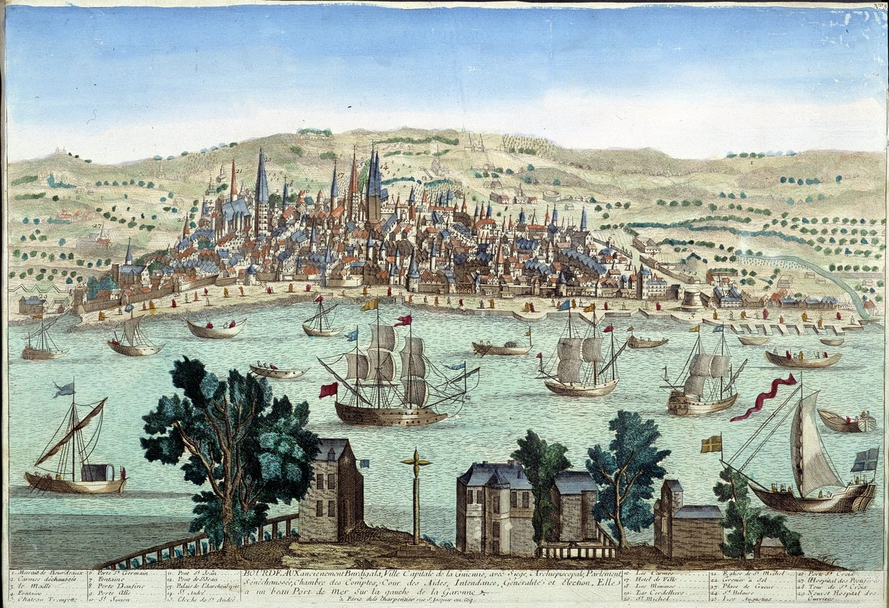 Der Hafen und die Stadt Bordeaux - Gravur von French School