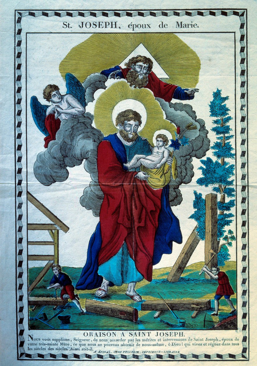Das Gebet des Heiligen Joseph, Bräutigam von Maria. Gravur aus dem 19. Jahrhundert. Paris, Museum für Volkskunst und Traditionen von French School