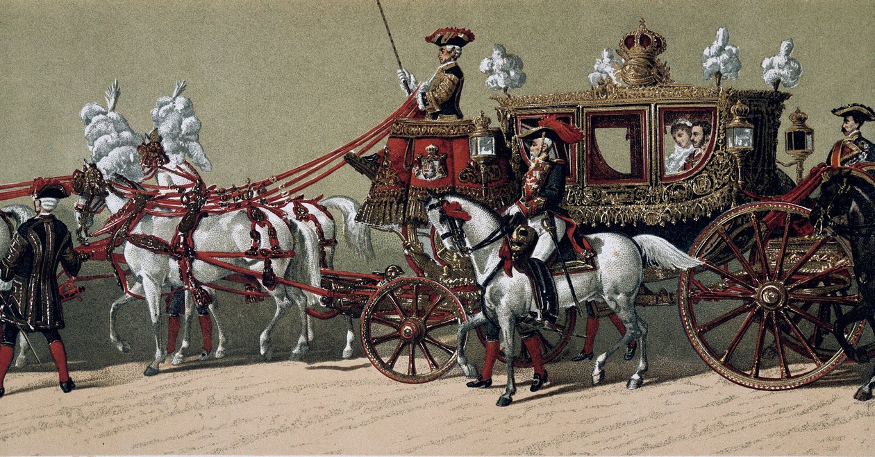 Der königliche Hochzeitszug bei der Hochzeit von König Alfons XII. von Spanien (1857-1885) und Marie Christine von Teschen (1858-1929) im Jahr 1879 (Gemälde) von French School