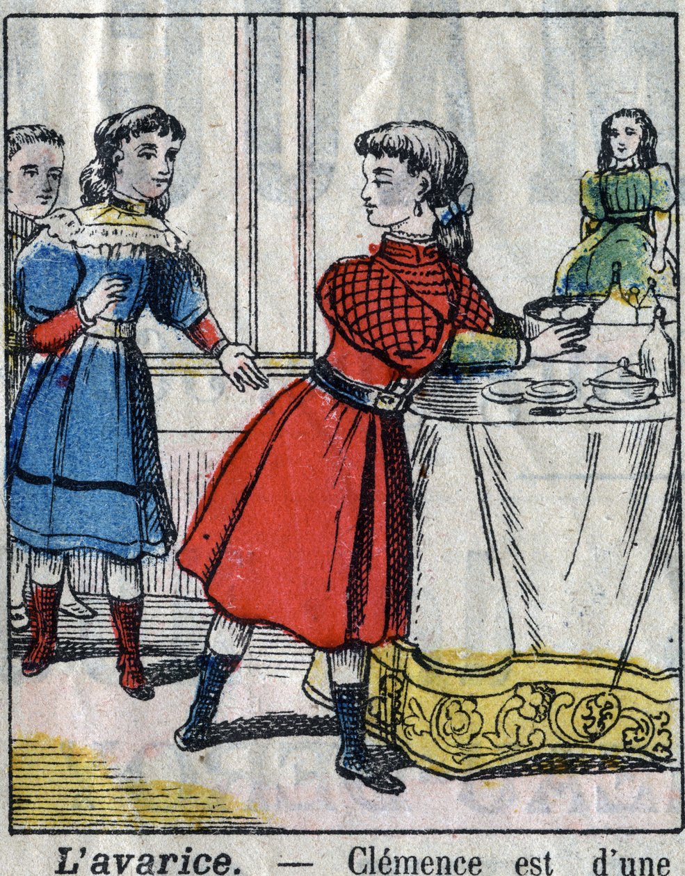 Die sieben Todsünden: Habgier. Epinal-Bild Ende des 19. Jahrhunderts. (I sette peccati o vizi capitali) von French School