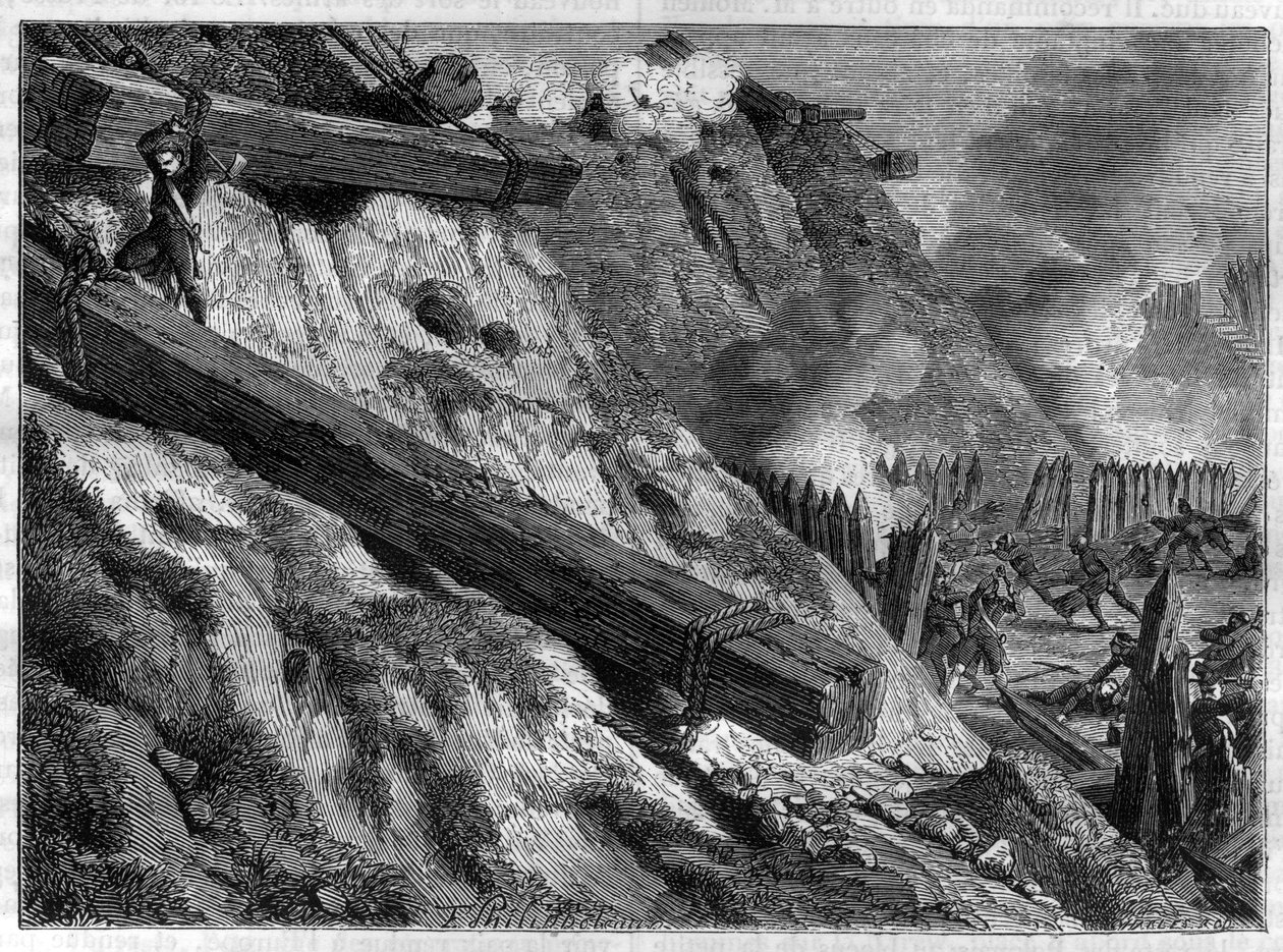 Die Belagerung von Danzig (heutiges Gdansk) am 19. März 1807 während des Vierten Koalitionskrieges - Heldentat des Jägers Francois Valle während der Belagerung von Danzig - in „History of the Empire Following the History of the Consulate“ von Adolphe Thier von French School