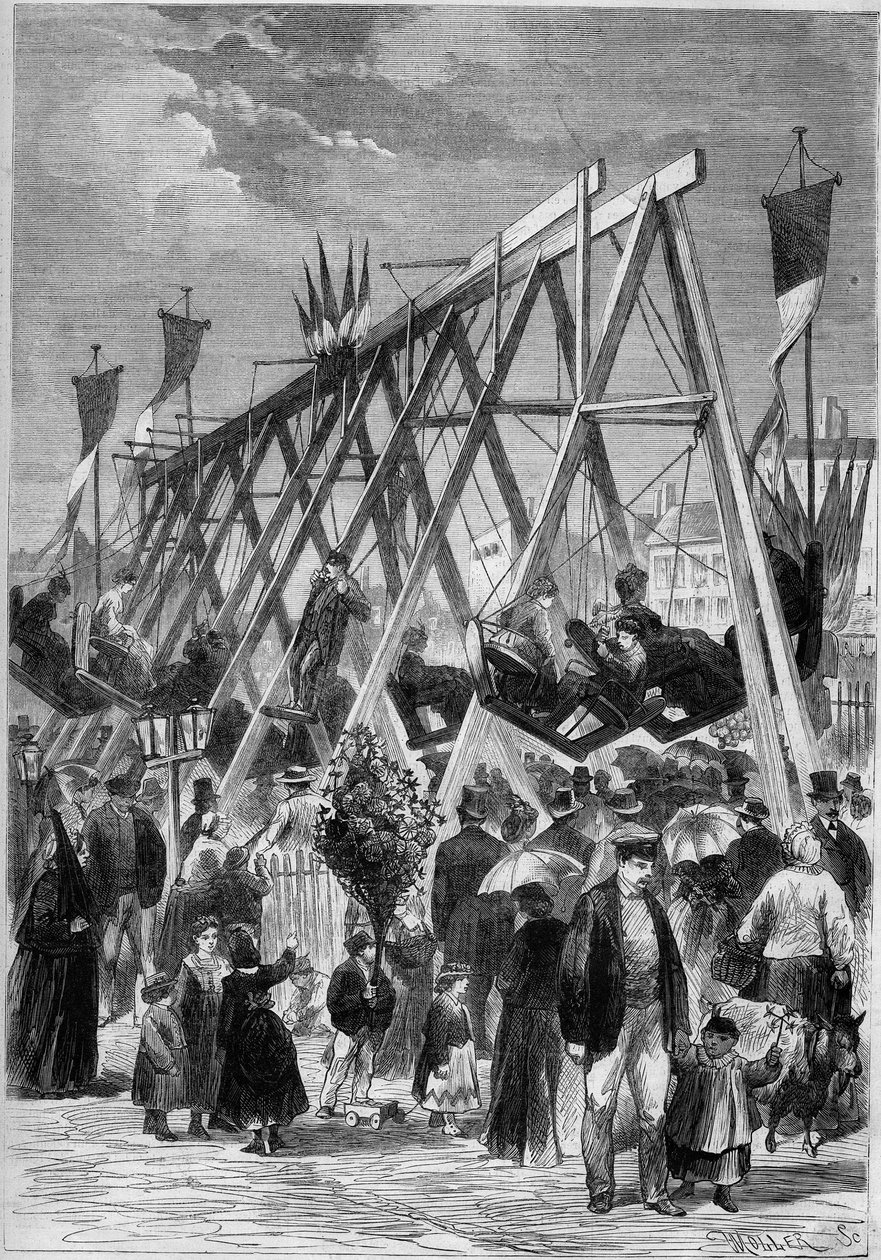 Die Schaukeln des Dorfes Malakoff, im Bereich der Befestigungen. Paris von French School