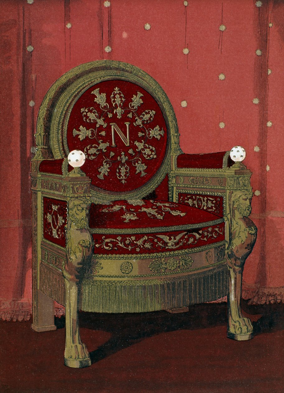 Thron von Napoleon I. Bonaparte (1769-1821) im Palais de Fontainebleau, Illustration aus dem Dictionnaire de l