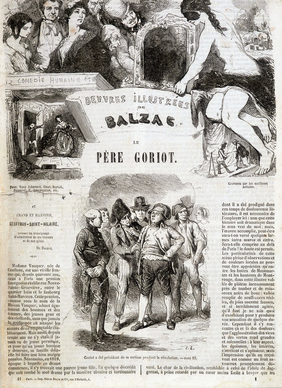 Titelseite der Originalausgabe von Balzacs Roman „Der Vater Goriot“ in „Illustrierte Werke von Balzac“: „Goriot war während der Revolution Präsident der Sektion“ von French School