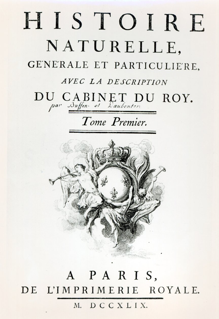 Titelseite von Histoire Naturelle, Generale et Particuliere von Buffon, Paris, 1749 von French School
