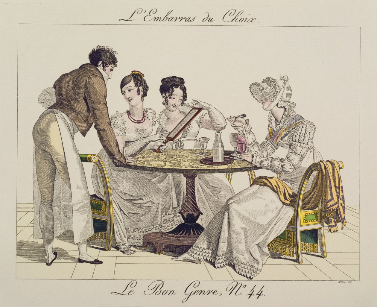 Zu viel Auswahl, Platte 44 aus Le Bon Genre, 1827 von French School