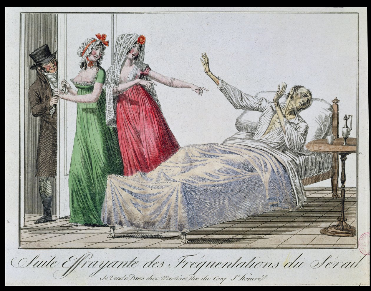 Tragische Folge des Besuchs von Bordellen, Karikatur eines Syphilitikers, ca. 1800 von French School