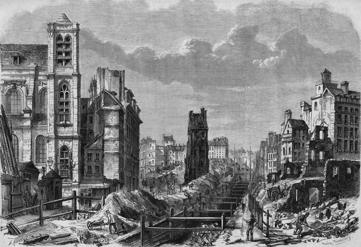 Transformationen von Paris unter dem Zweiten Kaiserreich, Paris haussmannien: Arbeiten am Berg Sainte-Geneviève von French School