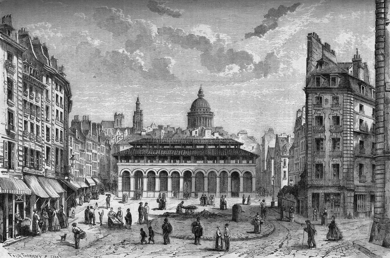 Transformationen von Paris unter dem Zweiten Kaiserreich, Paris haussmannien: Blick auf den Markt der Carmes und den alten Place Maubert von French School