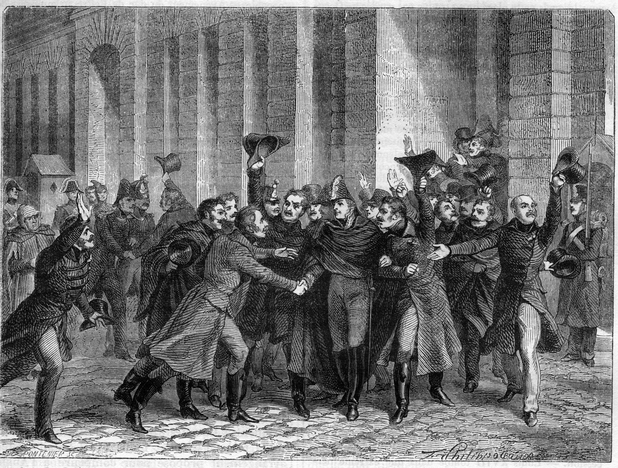 Triumphale Freisprechung von Remy Joseph Isidore Exelmans, Marschall und Pair von Frankreich (1775 - 1852) am 23. Januar 1815, beschuldigt, Korrespondenz mit dem Feind unterhalten zu haben - in „Histoire de l