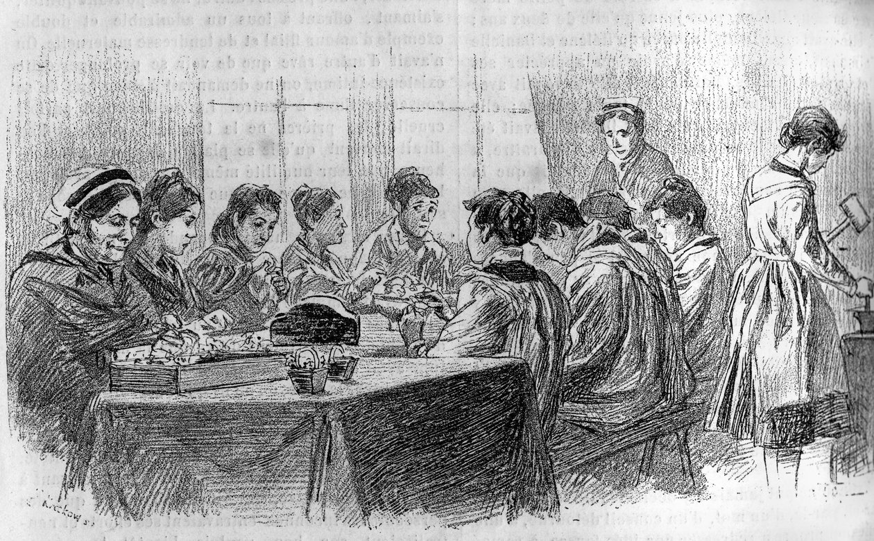 Ein Atelier für junge Mädchen in der Salpêtrière in Paris, in „Le Journal de la Jeunesse“ 1887. von French School