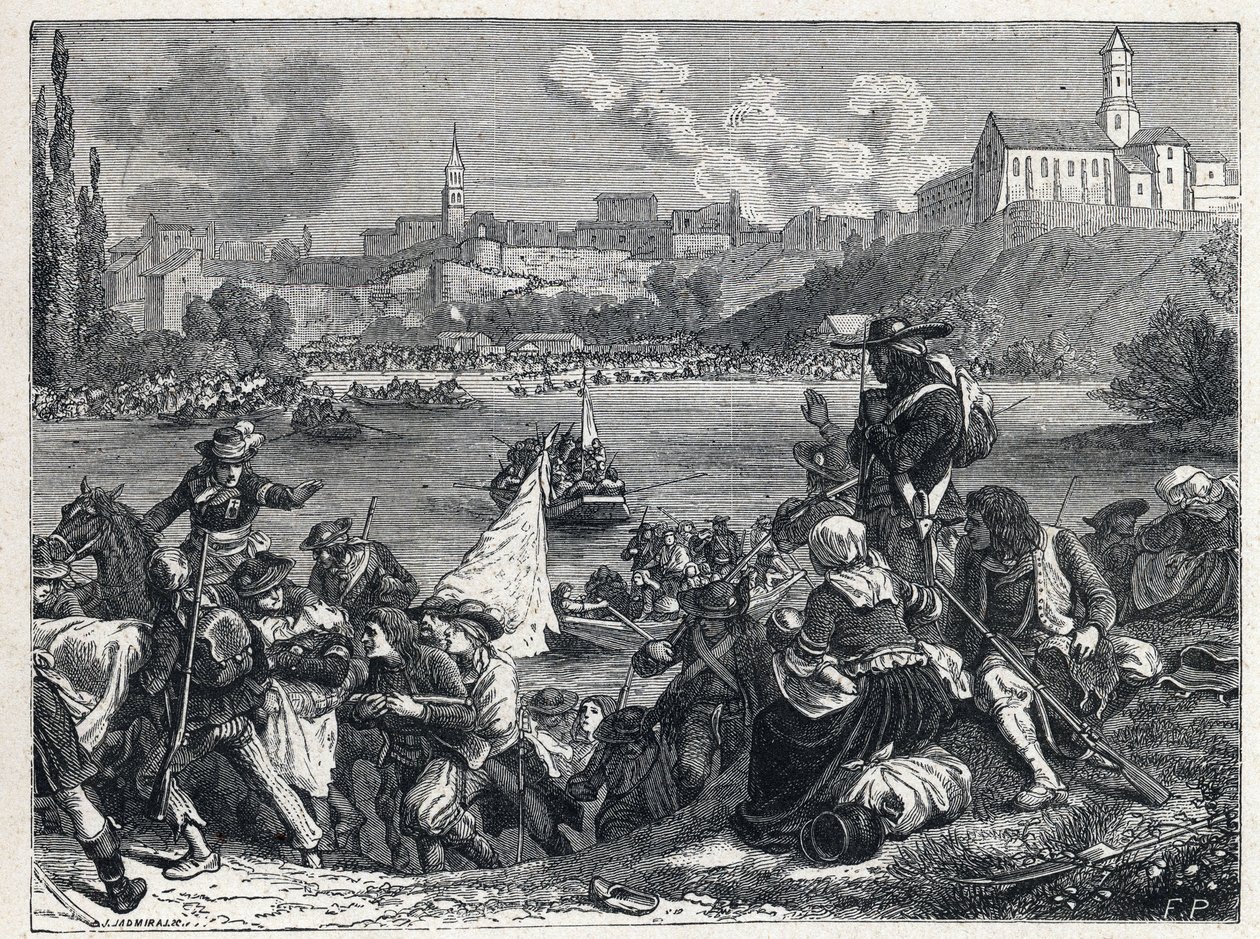 Vendée-Krieg (1793-1796): Die Vendeaner, nach der Schlacht von Cholet besiegt, kehren am 18. Oktober zur Loire zurück von French School