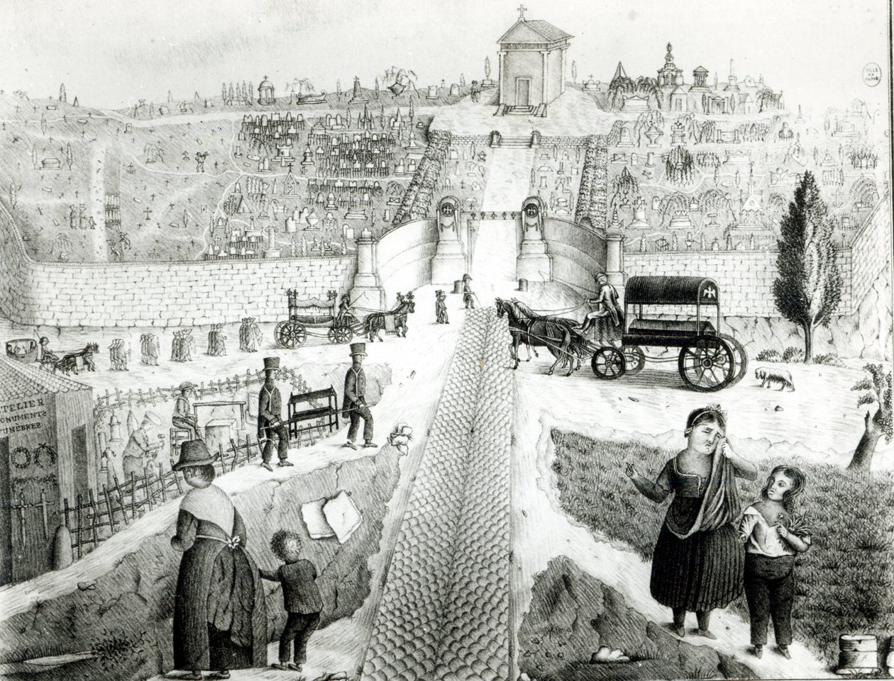 Ansicht des Friedhofs Père-Lachaise, frühes 19. Jahrhundert von French School