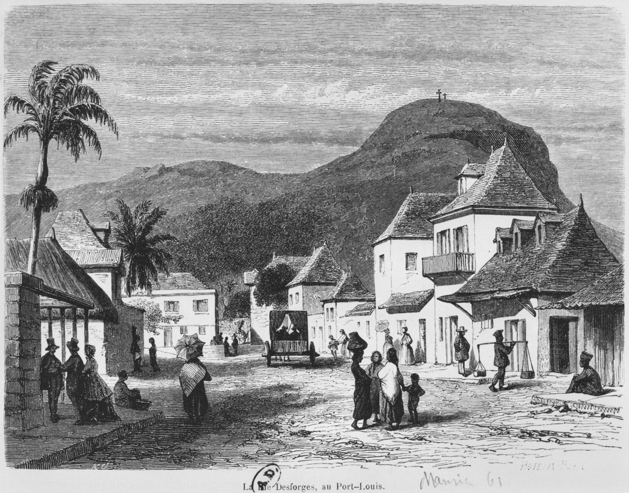 Ansicht von Port Louis, Rue Desforges, Mauritius, 1861 von French School