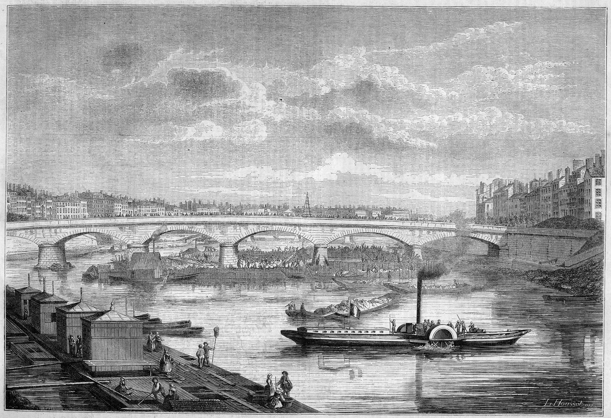 Ansicht der Brücke du Change (oder Brücke von Nemours) in Lyon, Rhône von French School