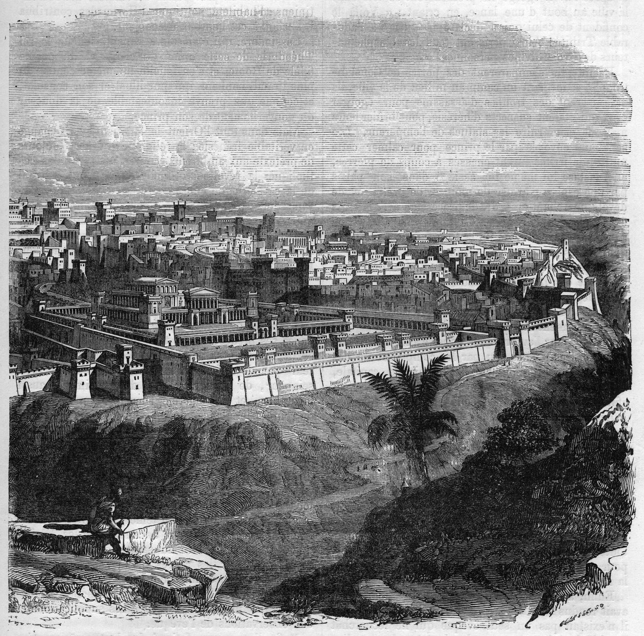 Ansicht der Stadt Jerusalem vor der Zerstörung des Tempels. Gravur in „Histoire des Papes-Rois-Queen und Empereurs à travers les siècles“ von Maurice Lachatre von French School