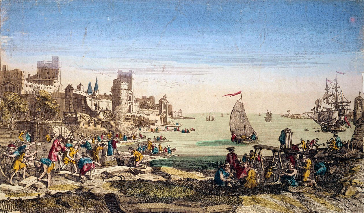 Ansicht des Hafens und der Werften der Stadt Le Havre (Seine-Maritime) von French School