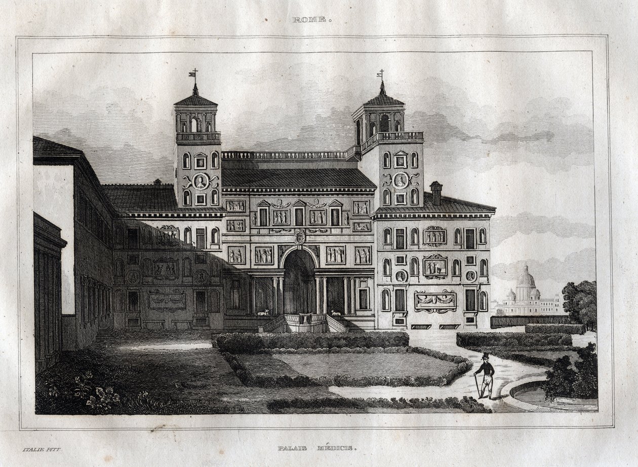 Villa Medici Rom - Villa Medicis - Gravur aus "Picturesque Italy" - Historische und beschreibende Malerei Italiens" von M. de Norvins, Ch. Nodier 1834-1836 von French School