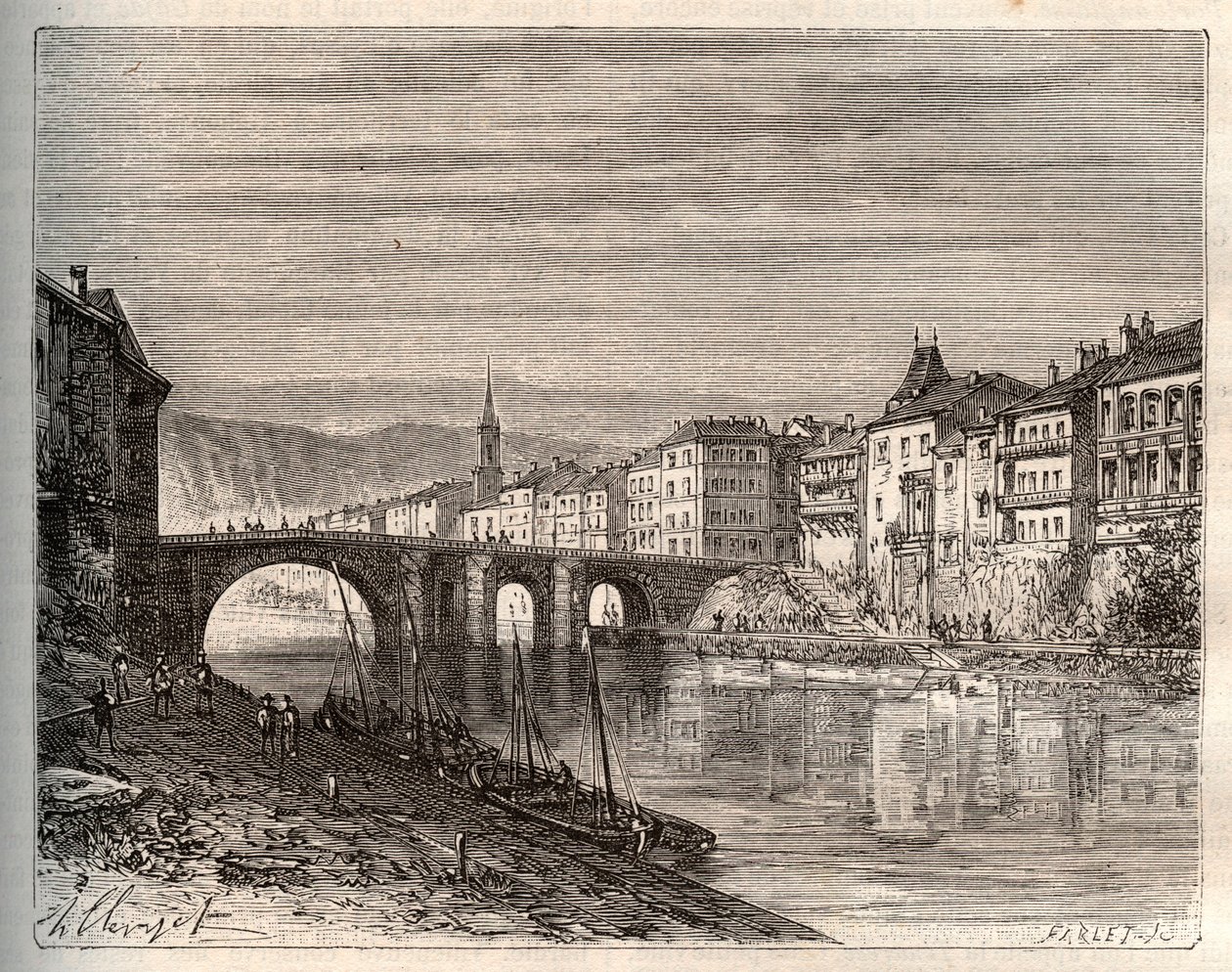 Villeneuve-sur-Lot - Département Lot-et-Garonne - Gravur in „La France illustrée: géographie, histoire, administration statistique“ von V.-A. Malt-Brown. 1884 von French School