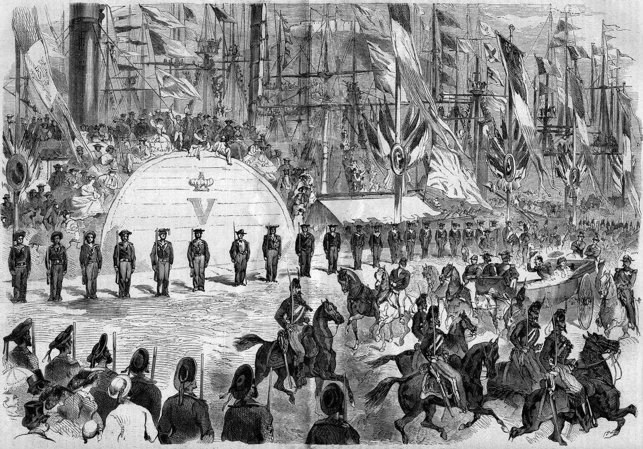 Besuch von Napoleon III. (1808-1873) und der Kaiserin Eugénie (1826-1920) in Cherbourg (Manche, 50) von French School