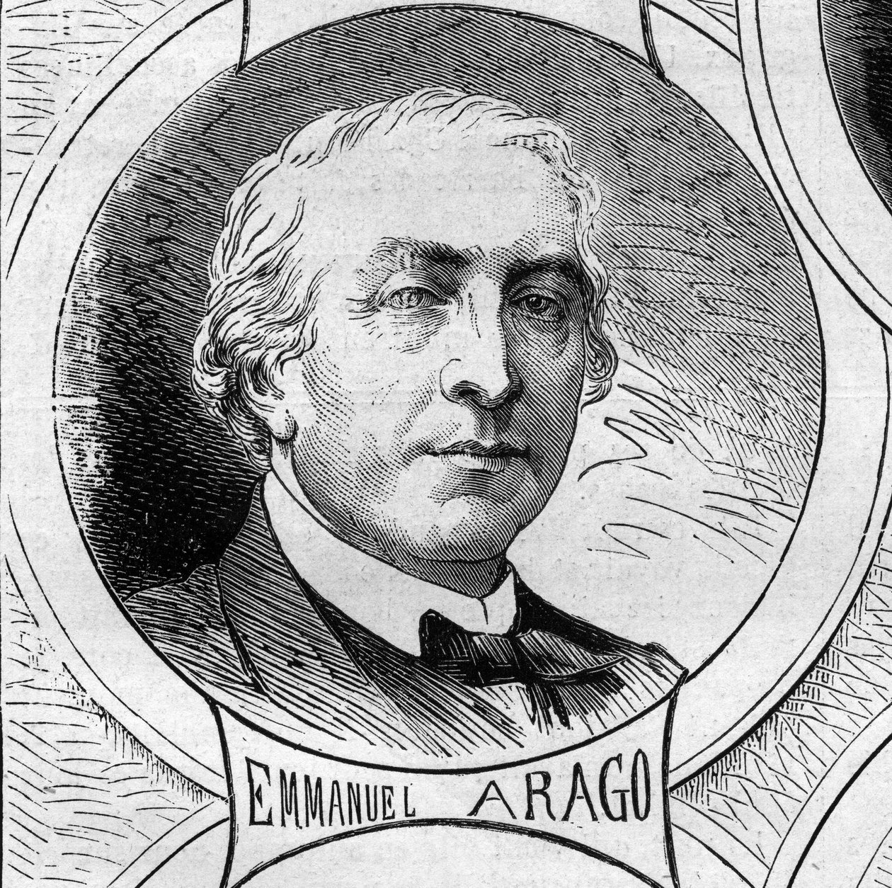 Krieg von 1870 - Regierung der Nationalen Verteidigung: Porträt von Emmanuel Arago (1812-1896), Mitglied der provisorischen Regierung von 1870. Gravur in „Le Monde Illustré“ Nr. 706 vom 22. Oktober von French School