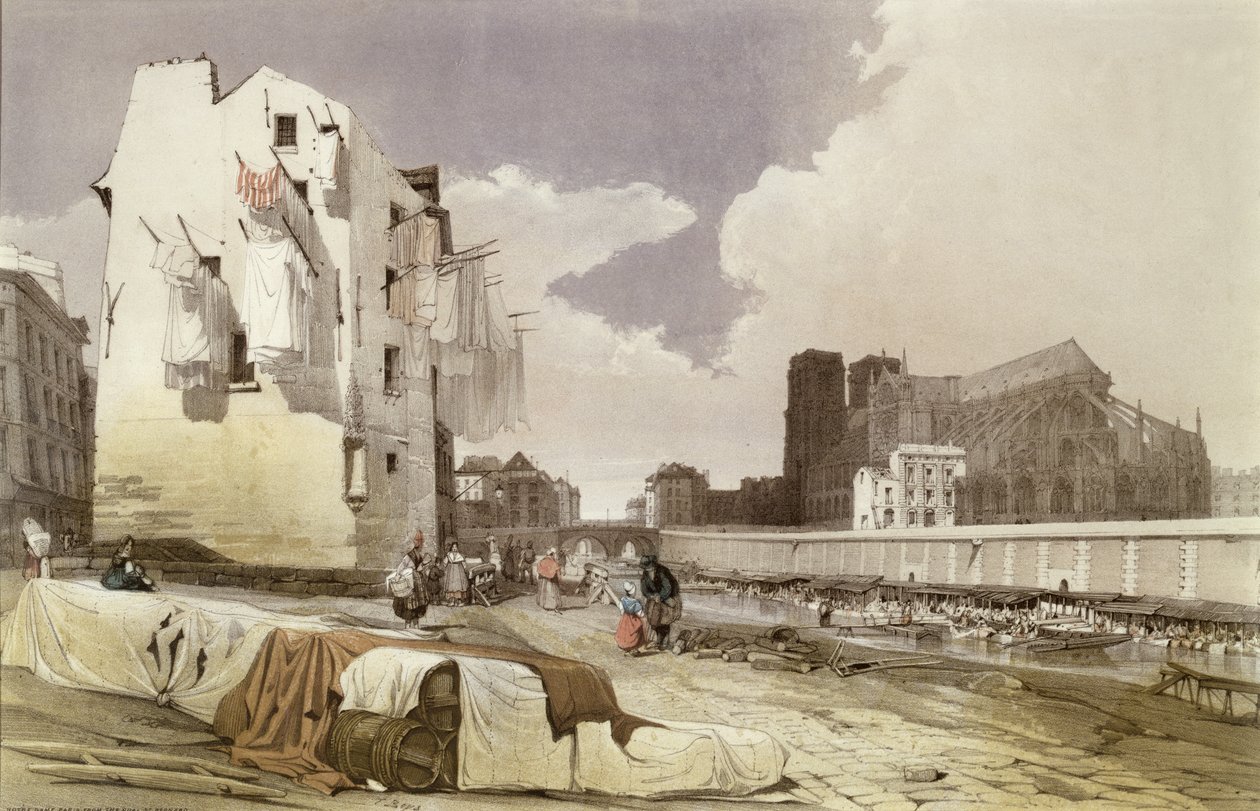 Waschfrauen an den Lavoirs am Quai Montebello, ca. 1840 von French School