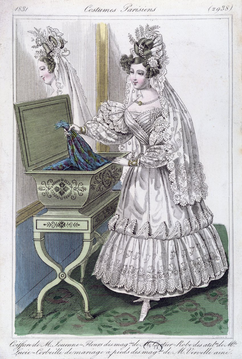 Hochzeitskleid, Modeplatte aus Costumes Parisiens, 1831 von French School