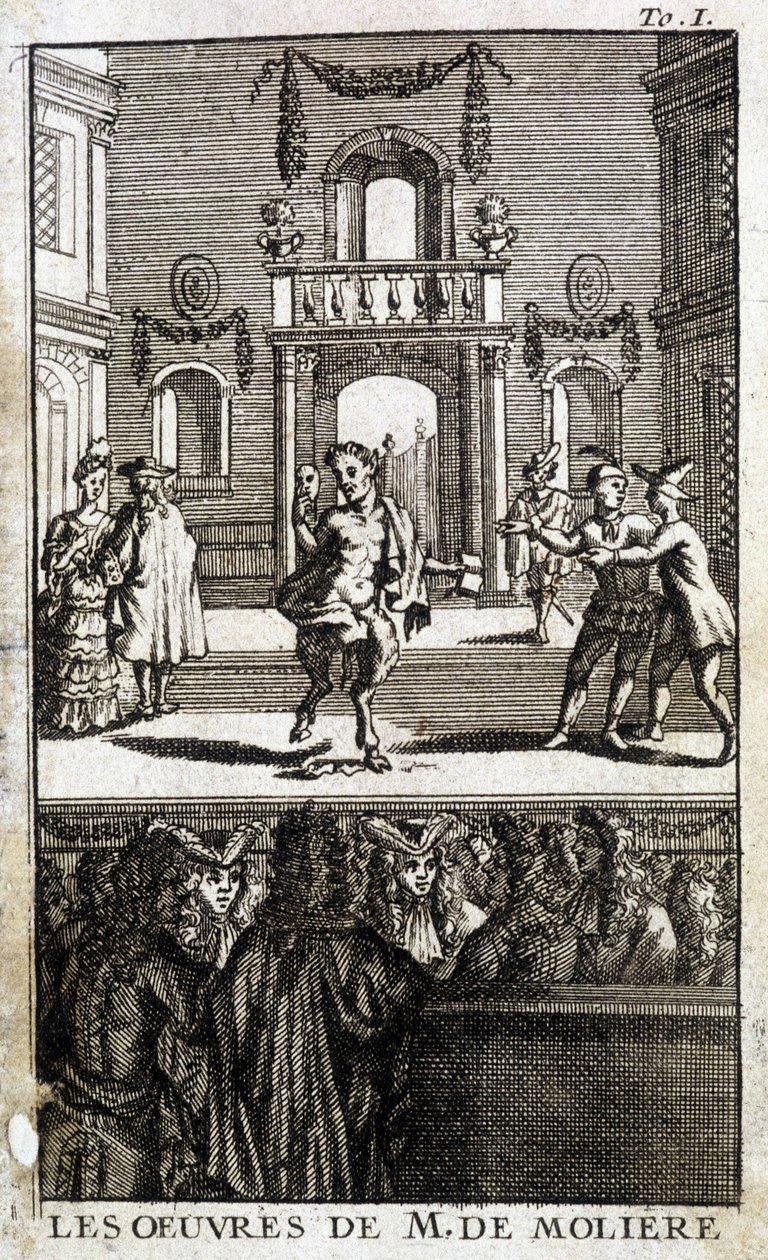 Wildtiere und Charaktere auf der Bühne mit Publikum - in „The Works of M. de Molière“ von French School