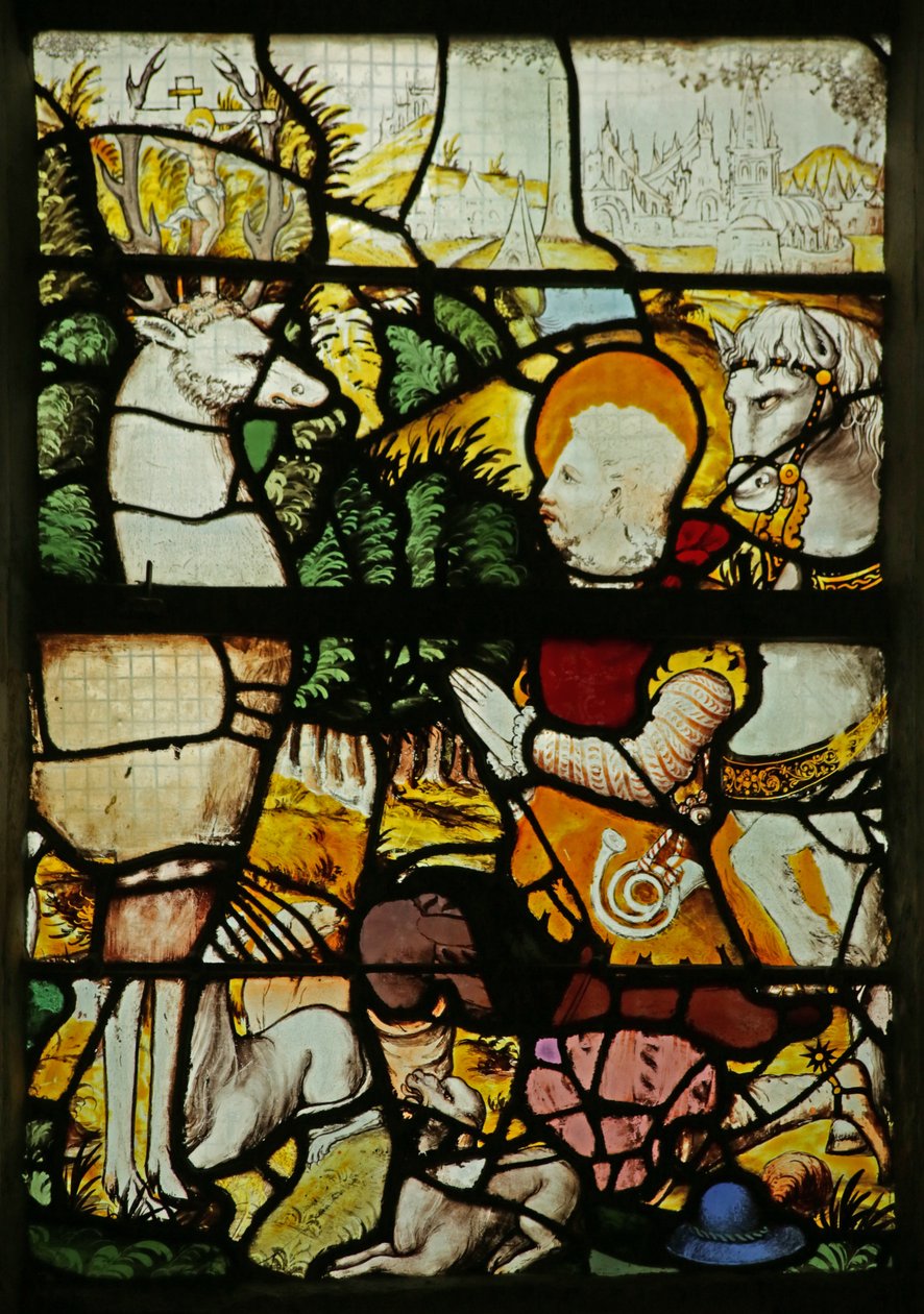Fenster mit dem Heiligen Eustachius (als Placidus), der dem Hirsch begegnet von French School