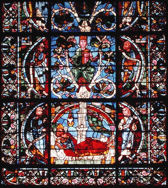 Fenster mit Darstellung des Jessebaums, Detail der unteren Hälfte von French School