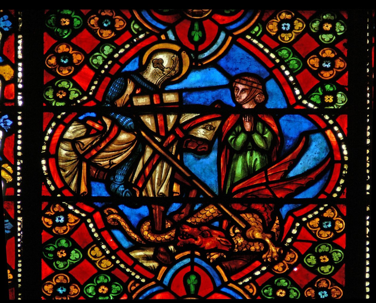 Fenster n3, Szenen aus dem Leben des heiligen Georg darstellend; tötet den Drachen von French School